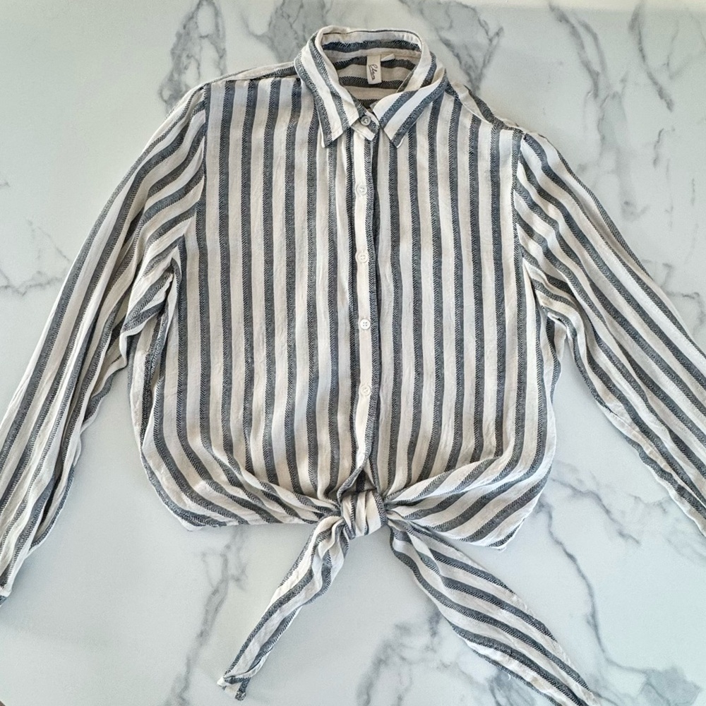 Striped Button-Up Shirt in Black & Cream